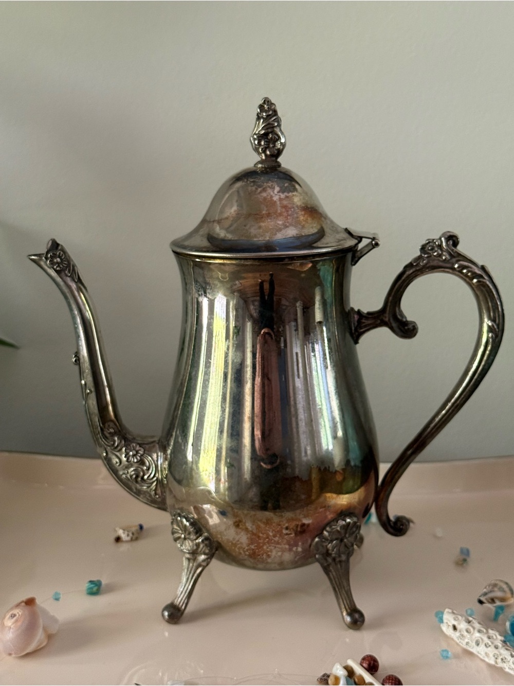 Vintage Silver Plated Coffee/Tea Pot  Floral Design Hinged Lid